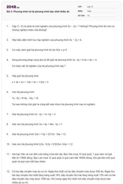 Bài 3: Phương trình và hệ phương trình bậc nhất nhiều ẩn