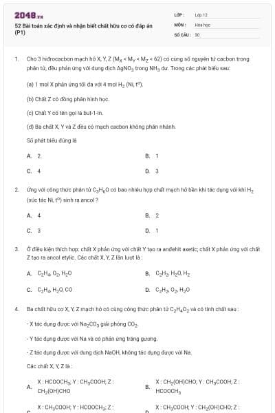 52 Bài toán xác định và nhận biết chất hữu cơ có đáp án (P1)