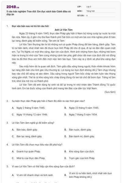 5 câu trắc nghiệm Trao đổi: Em đọc sách báo Cánh diều có đáp án