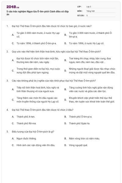 5 câu trắc nghiệm Ngọn lửa Ô-lim-pích Cánh diều có đáp án