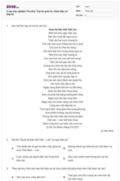 5 câu trắc nghiệm Trò chơi: Trại hè quốc tế. Cánh diều có đáp án