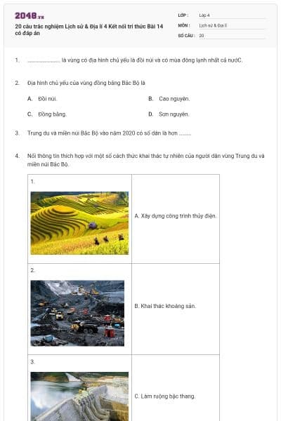 20 câu trắc nghiệm Lịch sử & Địa lí 4 Kết nối tri thức Bài 14 có đáp án