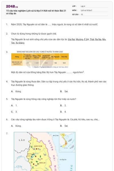 15 câu trắc nghiệm Lịch sử & Địa lí 4 Kết nối tri thức Bài 21 có đáp án