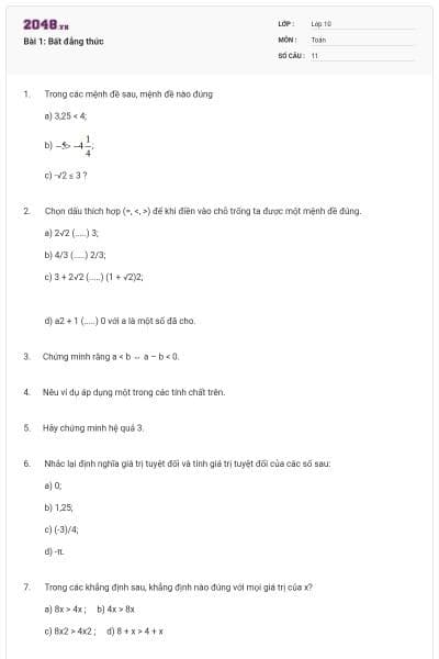 Bài 1: Bất đẳng thức