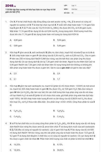 118 Bài tập Đại cương về hóa học hữu cơ cực hay có lời giải chi tiết (P3)