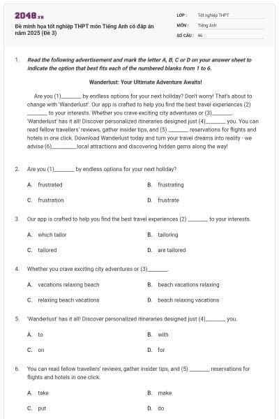 Đề minh họa tốt nghiệp THPT môn Tiếng Anh có đáp án năm 2025 (Đề 3)