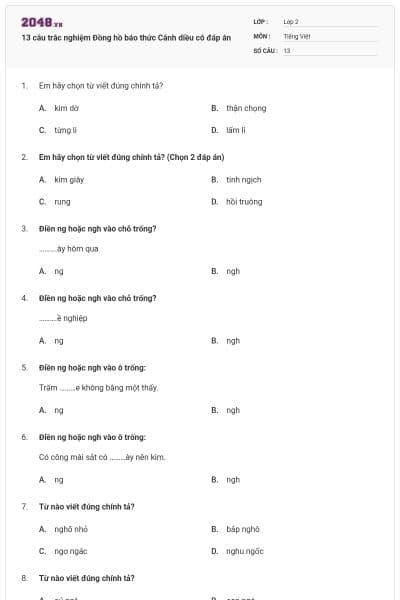 13 câu trắc nghiệm Đồng hồ báo thức Cánh diều có đáp án