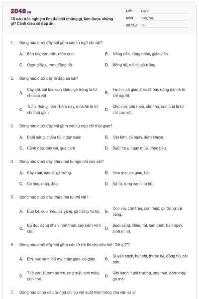 15 câu trắc nghiệm Em đã biết những gì, làm được những gì? Cánh diều có đáp án