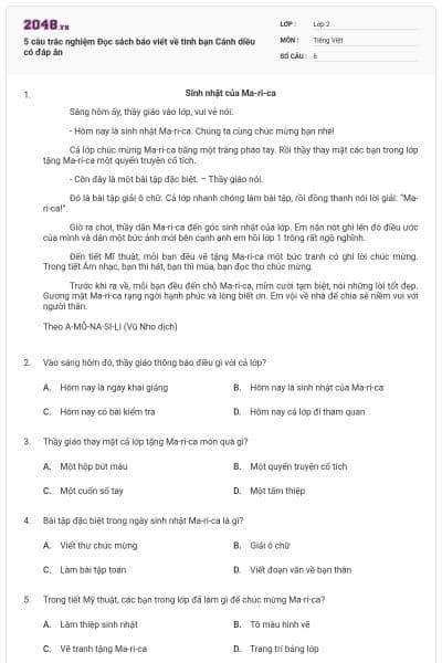 5 câu trắc nghiệm Đọc sách báo viết về tình bạn Cánh diều có đáp án