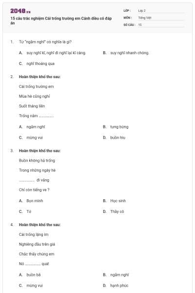 15 câu trắc nghiệm Cái trống trường em Cánh diều có đáp án