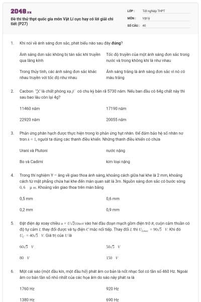 Đề thi thử thpt quốc gia môn Vật Lí cực hay có lời giải chi tiết (P27)