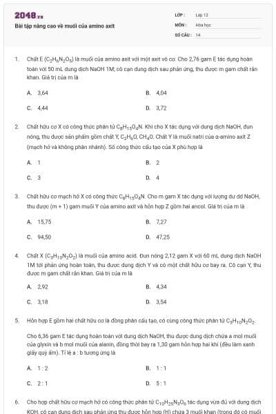 Bài tập nâng cao về muối của amino axit
