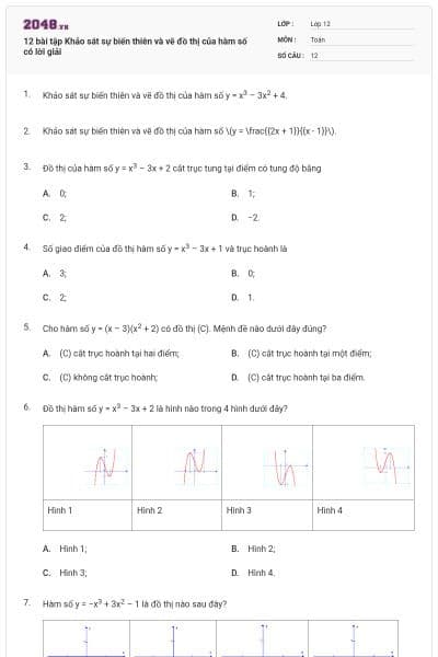 12 bài tập Khảo sát sự biến thiên và vẽ đồ thị của hàm số có lời giải
