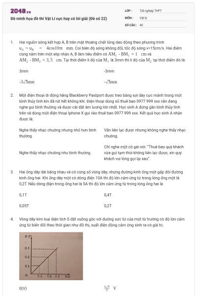 Đề minh họa đề thi Vật Lí cực hay có lời giải (Đề số 22)