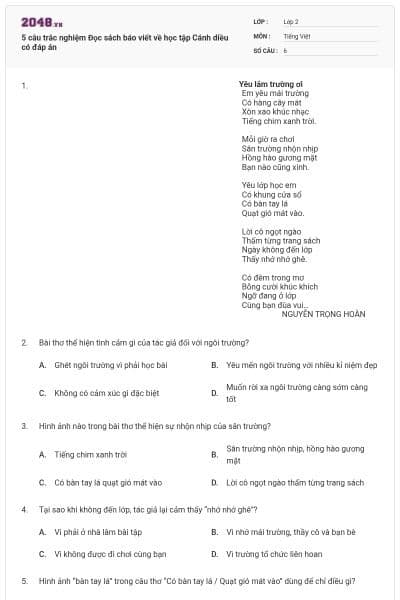 5 câu trắc nghiệm Đọc sách báo viết về học tập Cánh diều có đáp án