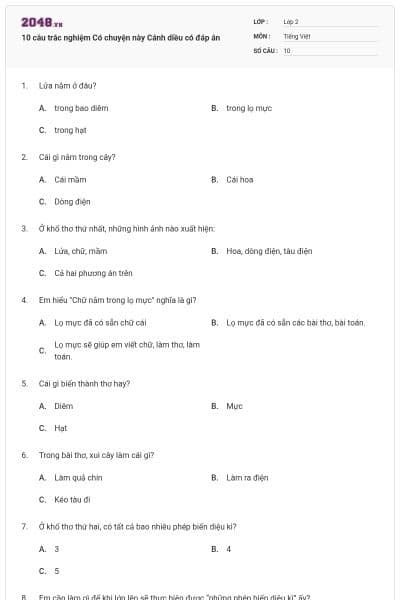 10 câu trắc nghiệm Có chuyện này Cánh diều có đáp án