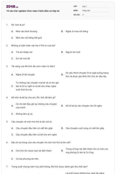 10 câu trắc nghiệm Ươm mầm Cánh diều có đáp án