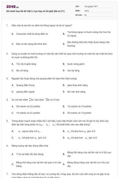 Đề minh họa đề thi Vật Lí cực hay có lời giải (Đề số 21)