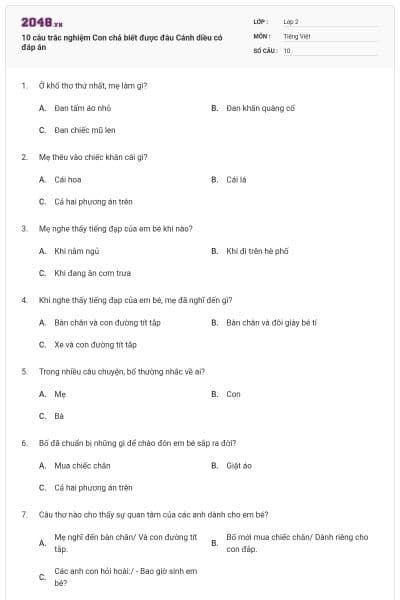 10 câu trắc nghiệm Con chả biết được đâu Cánh diều có đáp án