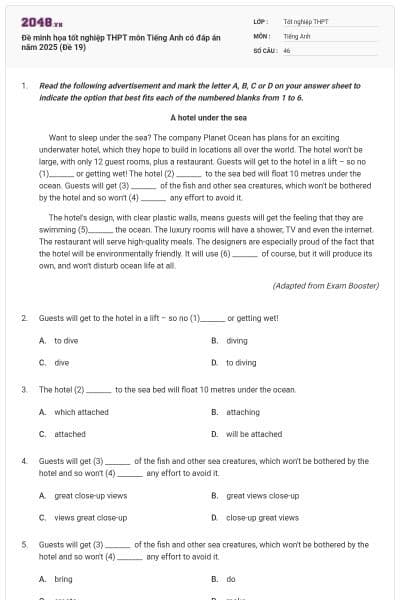 Đề minh họa tốt nghiệp THPT môn Tiếng Anh có đáp án năm 2025 (Đề 19)