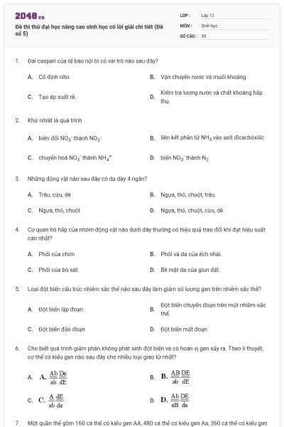 Đề thi thử đại học nâng cao sinh học có lời giải chi tiết (Đề số 5)