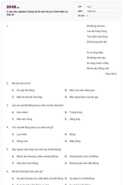 5 câu trắc nghiệm Chúng tôi là anh chị em Cánh diều có đáp án