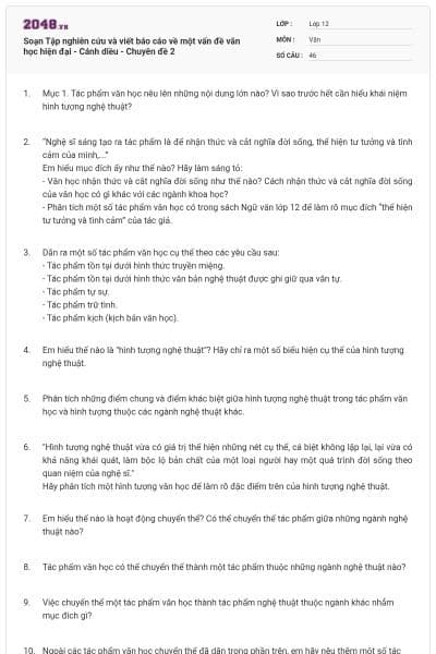 Soạn Tập nghiên cứu và viết báo cáo về một vấn đề văn học hiện đại - Cánh diều - Chuyên đề 2