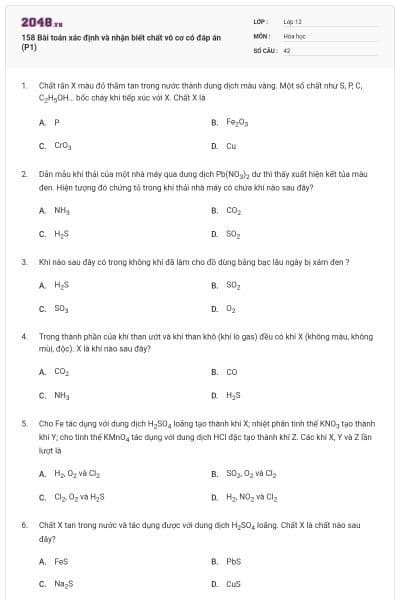 158 Bài toán xác định và nhận biết chất vô cơ có đáp án (P1)
