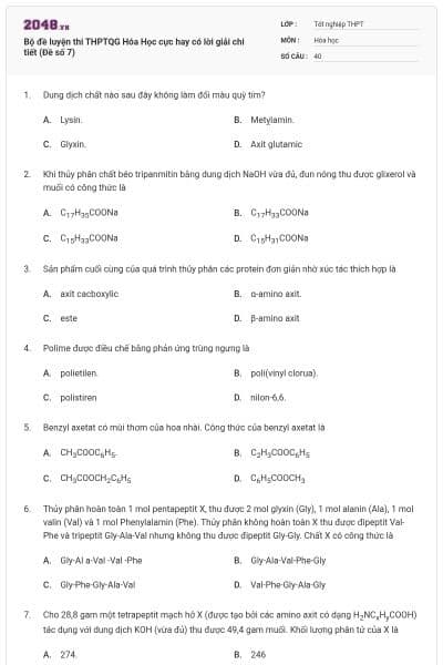 Bộ đề  luyện thi THPTQG Hóa Học cực hay có lời giải chi tiết (Đề số 7)
