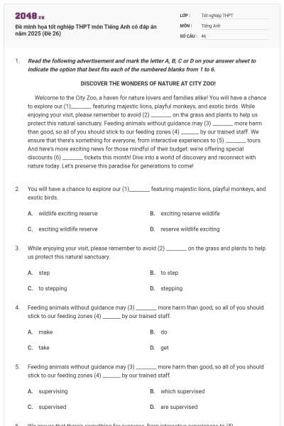 Đề minh họa tốt nghiệp THPT môn Tiếng Anh có đáp án năm 2025 (Đề 26)