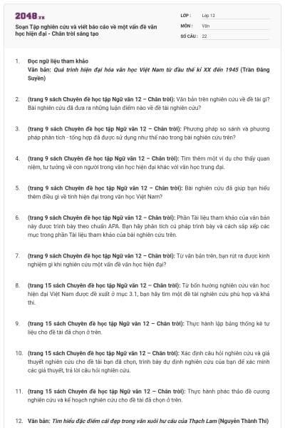 Soạn Tập nghiên cứu và viết báo cáo về một vấn đề văn học hiện đại - Chân trời sáng tạo