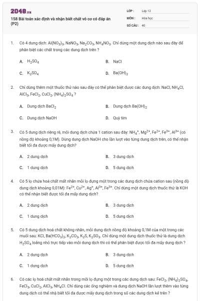 158 Bài toán xác định và nhận biết chất vô cơ có đáp án (P2)