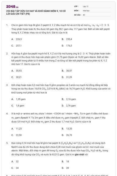 253 BÀI TẬP HỮU CƠ HAY VÀ KHÓ DÀNH ĐIỂM 9, 10 CÓ LỜI GIẢI CHI TIẾT (P8)