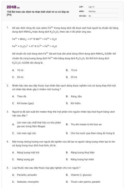 158 Bài toán xác định và nhận biết chất vô cơ có đáp án (P4)