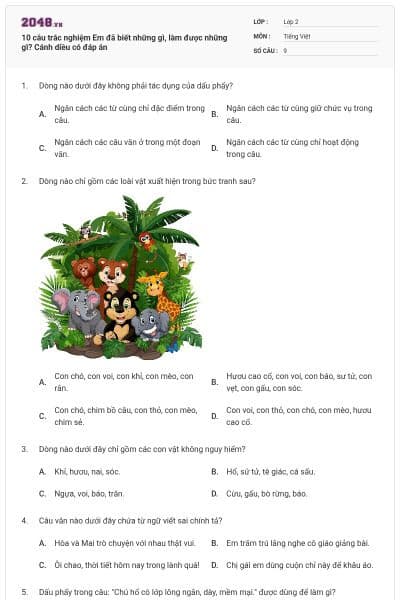 10 câu trắc nghiệm Em đã biết những gì, làm được những gì? Cánh diều có đáp án