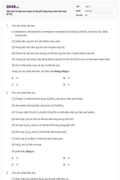 900 bài ôn tập rèn luyện lý thuyết tổng hợp môn hóa học (P10)