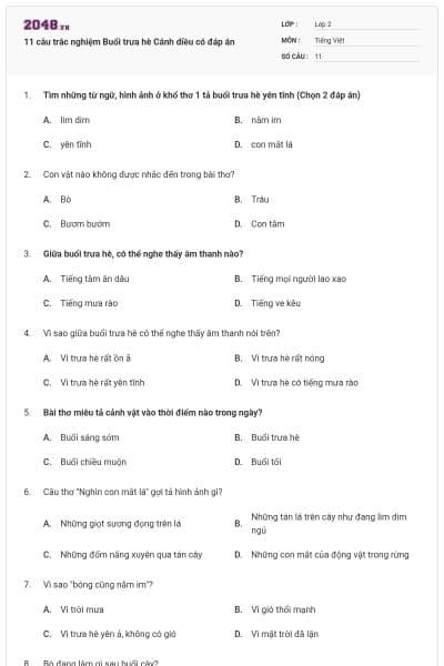 11 câu trắc nghiệm Buổi trưa hè Cánh diều có đáp án