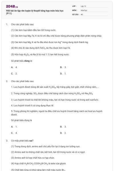 900 bài ôn tập rèn luyện lý thuyết tổng hợp môn hóa học (P11)