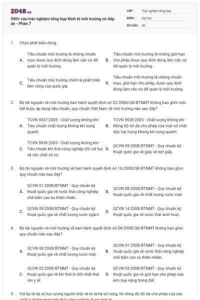 500+ câu trắc nghiệm tổng hợp Kinh tế môi trường có đáp án - Phần 7