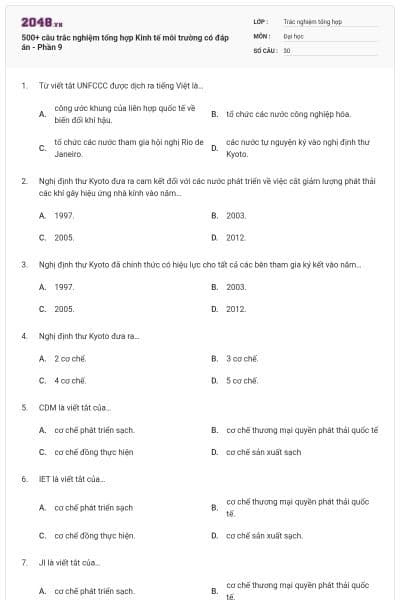 500+ câu trắc nghiệm tổng hợp Kinh tế môi trường có đáp án - Phần 9