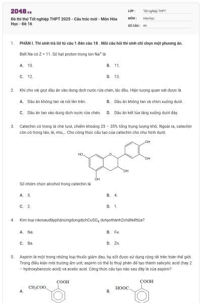 Đề thi thử Tốt nghiệp THPT 2025 - Cấu trúc mới - Môn Hóa Học - Đề 16
