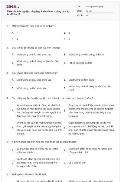 500+ câu trắc nghiệm tổng hợp Kinh tế môi trường có đáp án - Phần 12