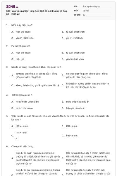 500+ câu trắc nghiệm tổng hợp Kinh tế môi trường có đáp án - Phần 23