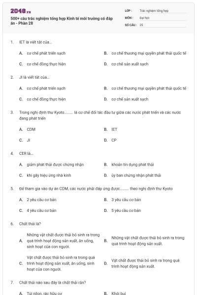 500+ câu trắc nghiệm tổng hợp Kinh tế môi trường có đáp án - Phần 28