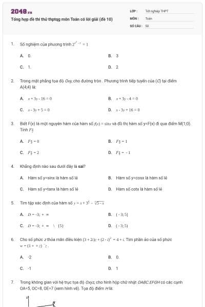 Tổng hợp đề thi thử thptqg môn Toán có lời giải (đề 10)
