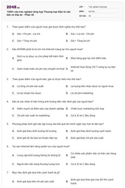 1000+ câu trắc nghiệm tổng hợp Thương mại điện tử căn bản có đáp án - Phần 36