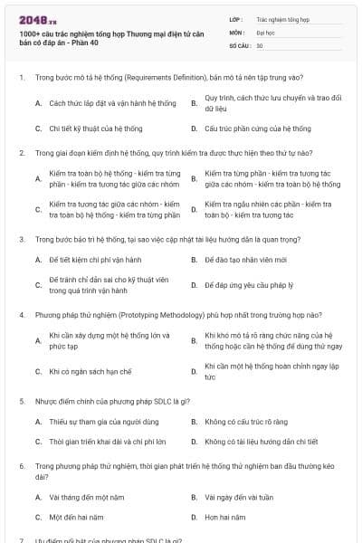 1000+ câu trắc nghiệm tổng hợp Thương mại điện tử căn bản có đáp án - Phần 40
