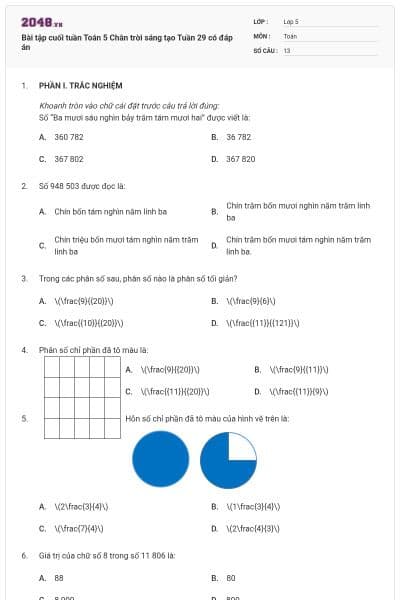 Bài tập cuối tuần Toán 5 Chân trời sáng tạo Tuần 29 có đáp án