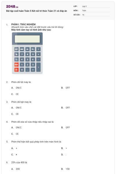 Bài tập cuối tuần Toán 5 Kết nối tri thức Tuần 21 có đáp án