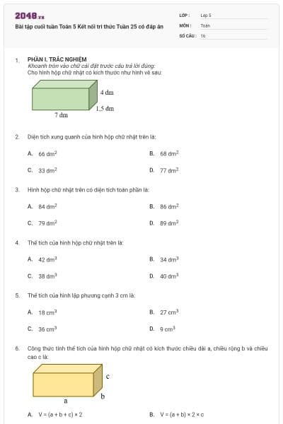 Bài tập cuối tuần Toán 5 Kết nối tri thức Tuần 25 có đáp án